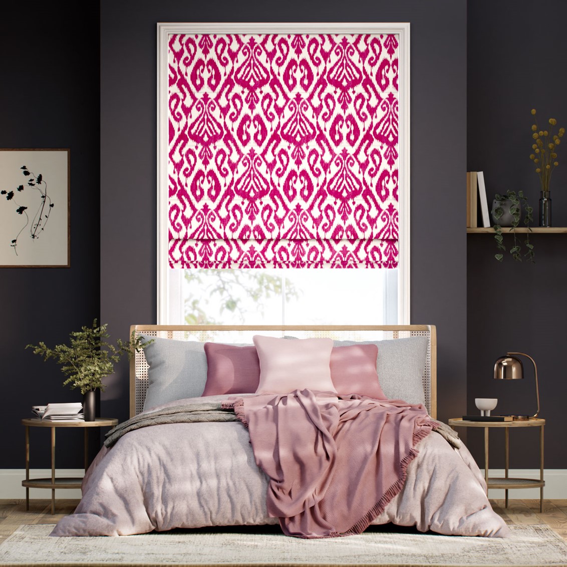 Ikat Damask Cherry Roman Blind