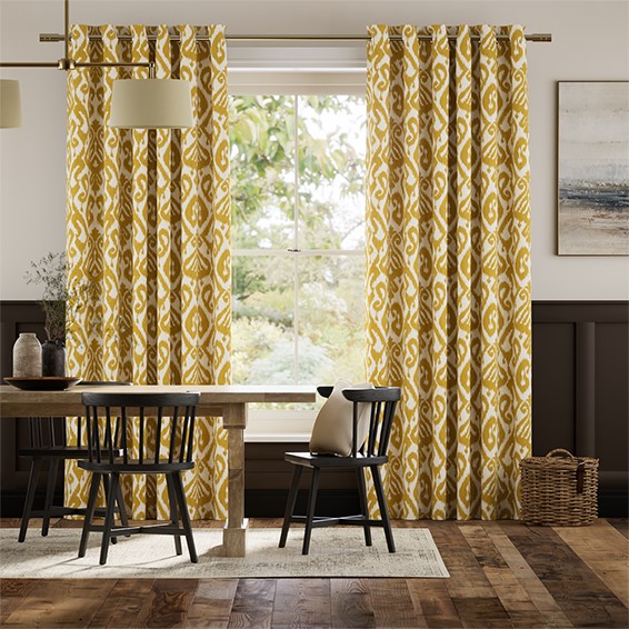 Ikat Damask Deep Ochre Curtains