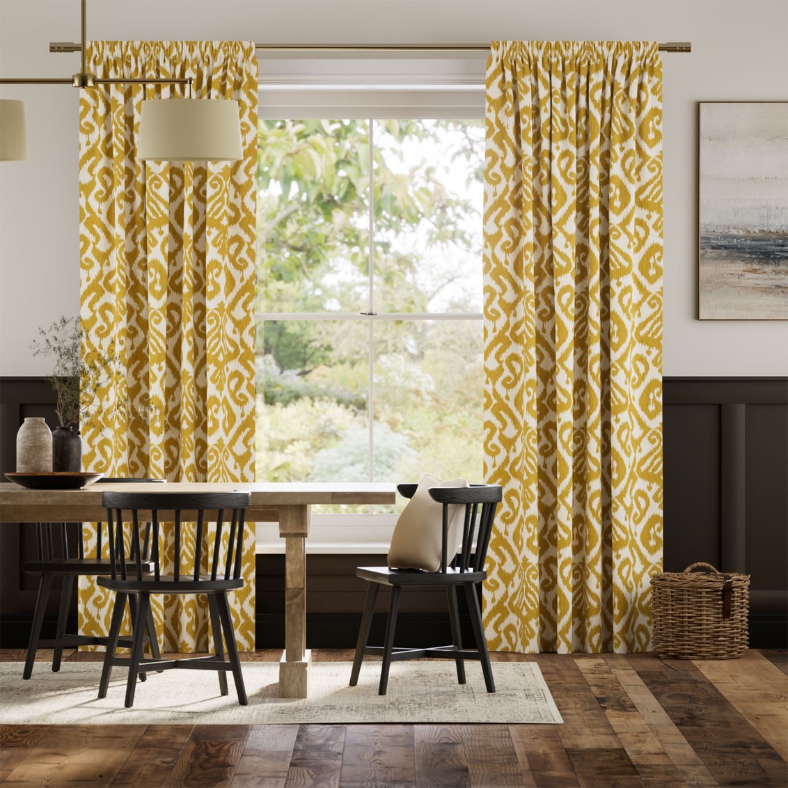 Ikat Damask Deep Ochre Curtains