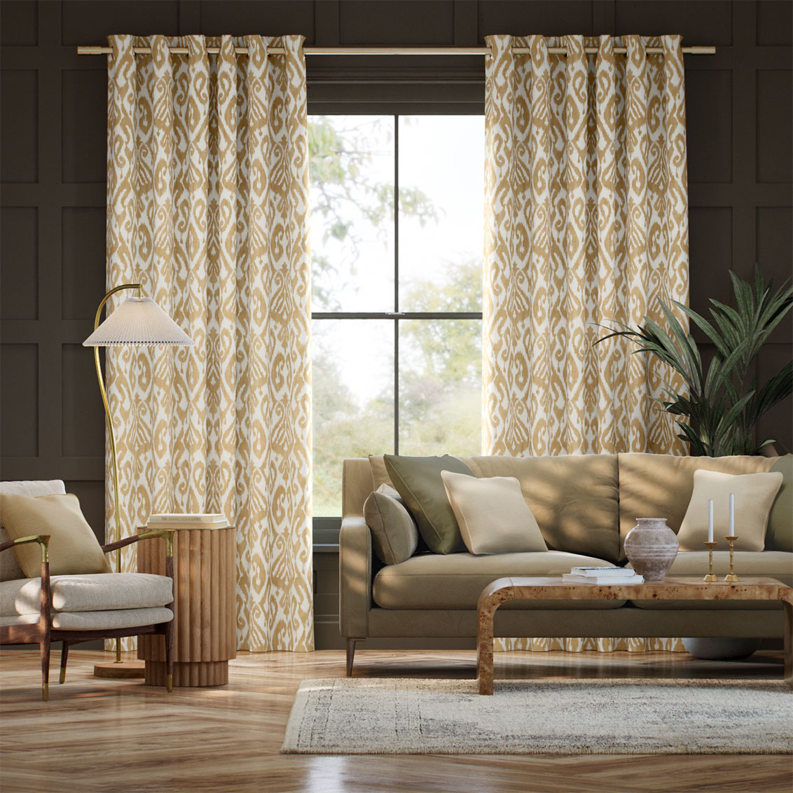 Ikat Damask Gold Curtains