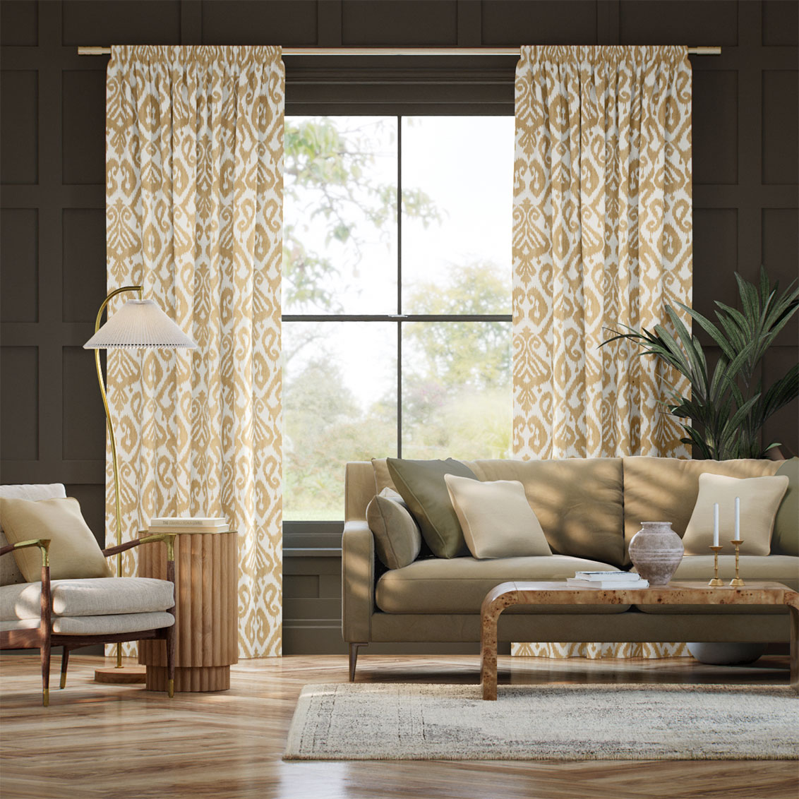 Ikat Damask Gold Curtains