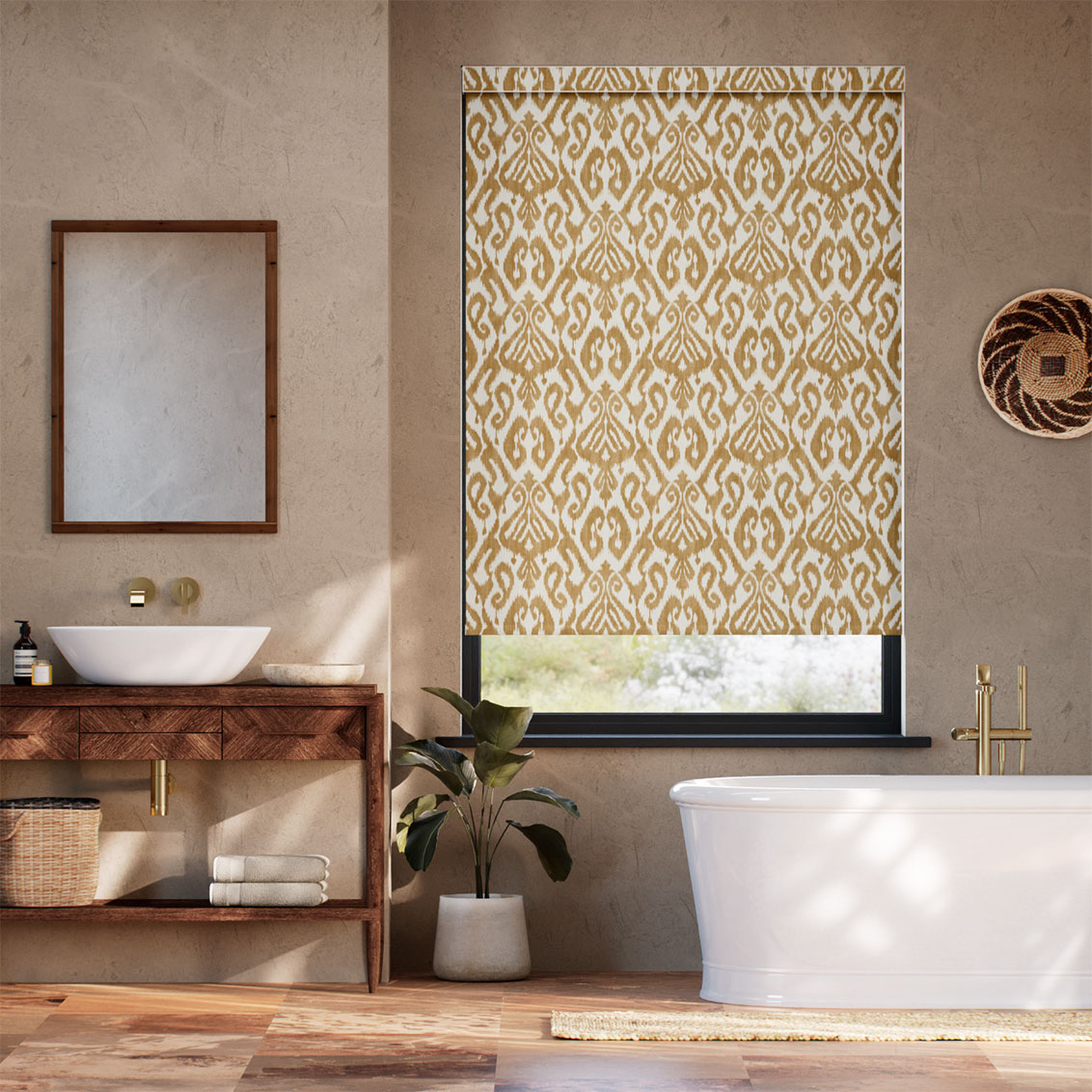 Ikat Damask Gold Roller Blind