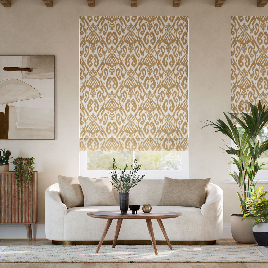 Ikat Damask Gold Roman Blind