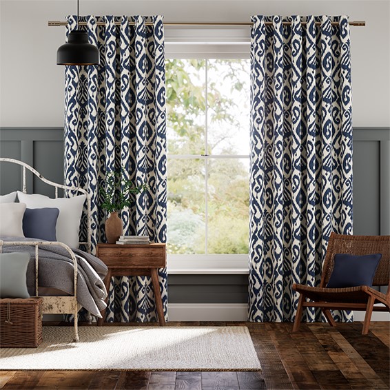 Ikat Damask Ink Blue Curtains