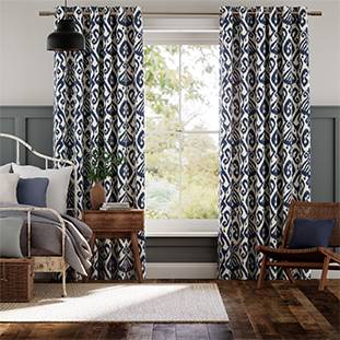 Ikat Damask Ink Blue Curtains thumbnail image