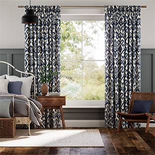 Ikat Damask Ink Blue Curtains thumbnail image