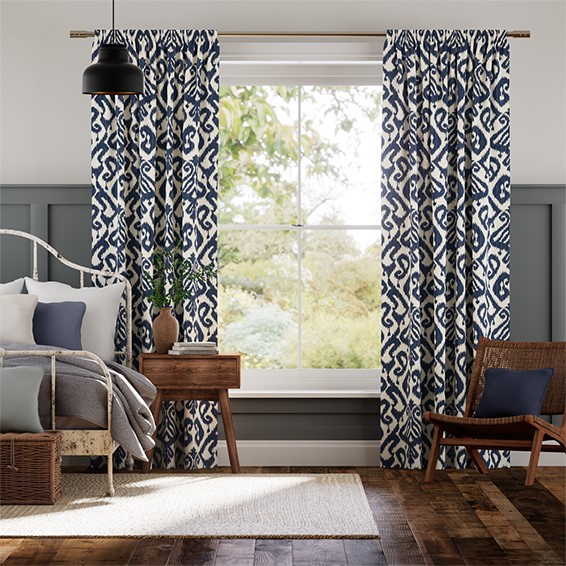 Ikat Damask Ink Blue Curtains