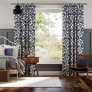 Ikat Damask Ink Blue Curtains thumbnail image