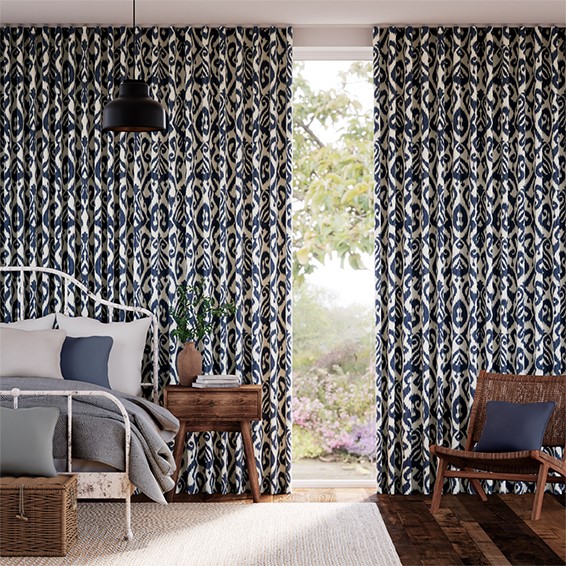 Ikat Damask Ink Blue Curtains