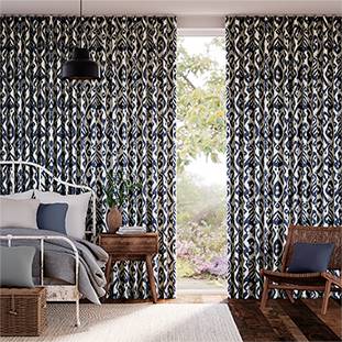 Ikat Damask Ink Blue Curtains thumbnail image