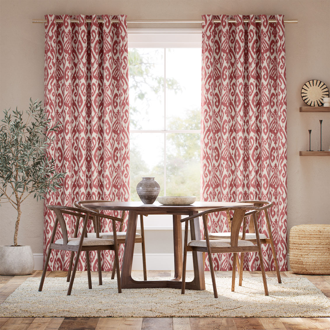 Ikat Damask Russet Curtains