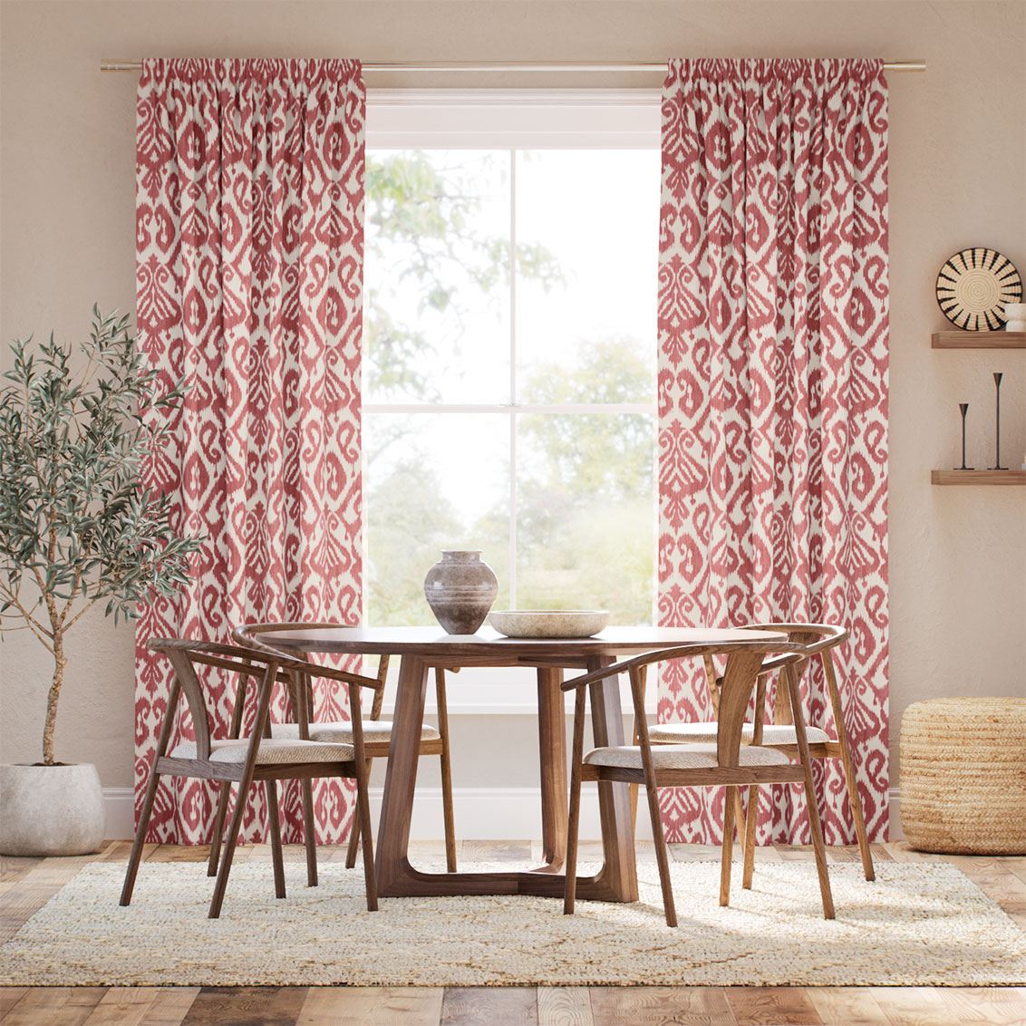 Ikat Damask Russet Curtains