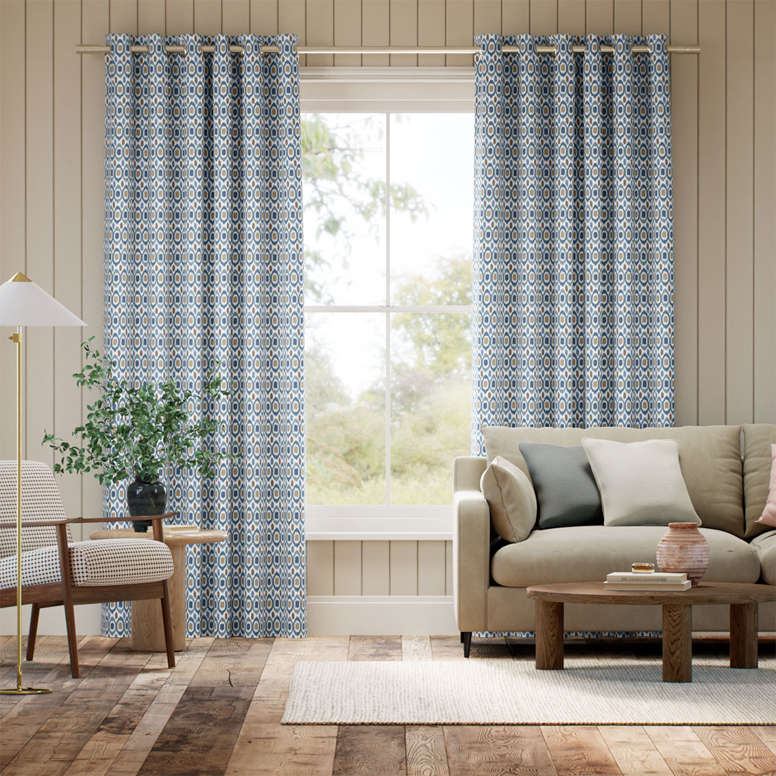 Inca Spot Blue Curtains