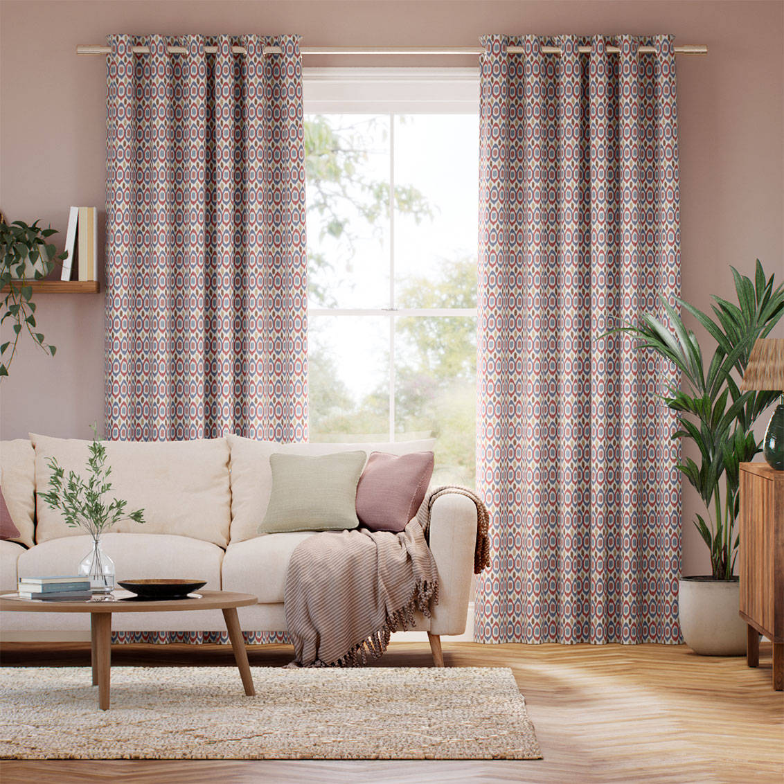 Inca Spot Blue & Red Curtains