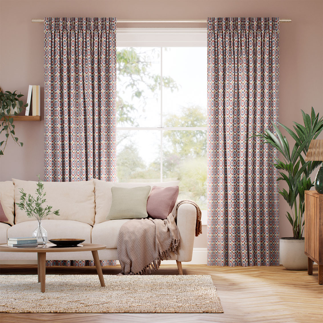Inca Spot Blue & Red Curtains