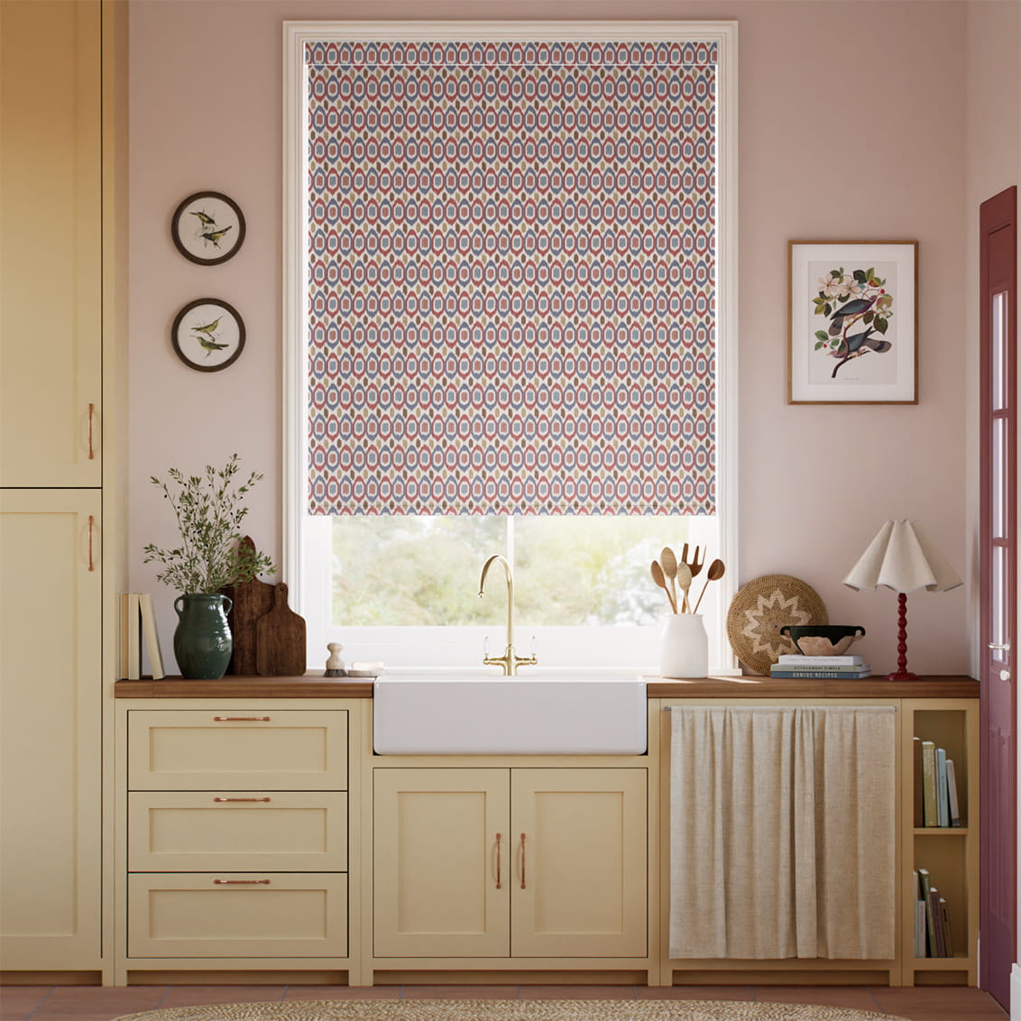 Inca Spot Blue & Red Roller Blind