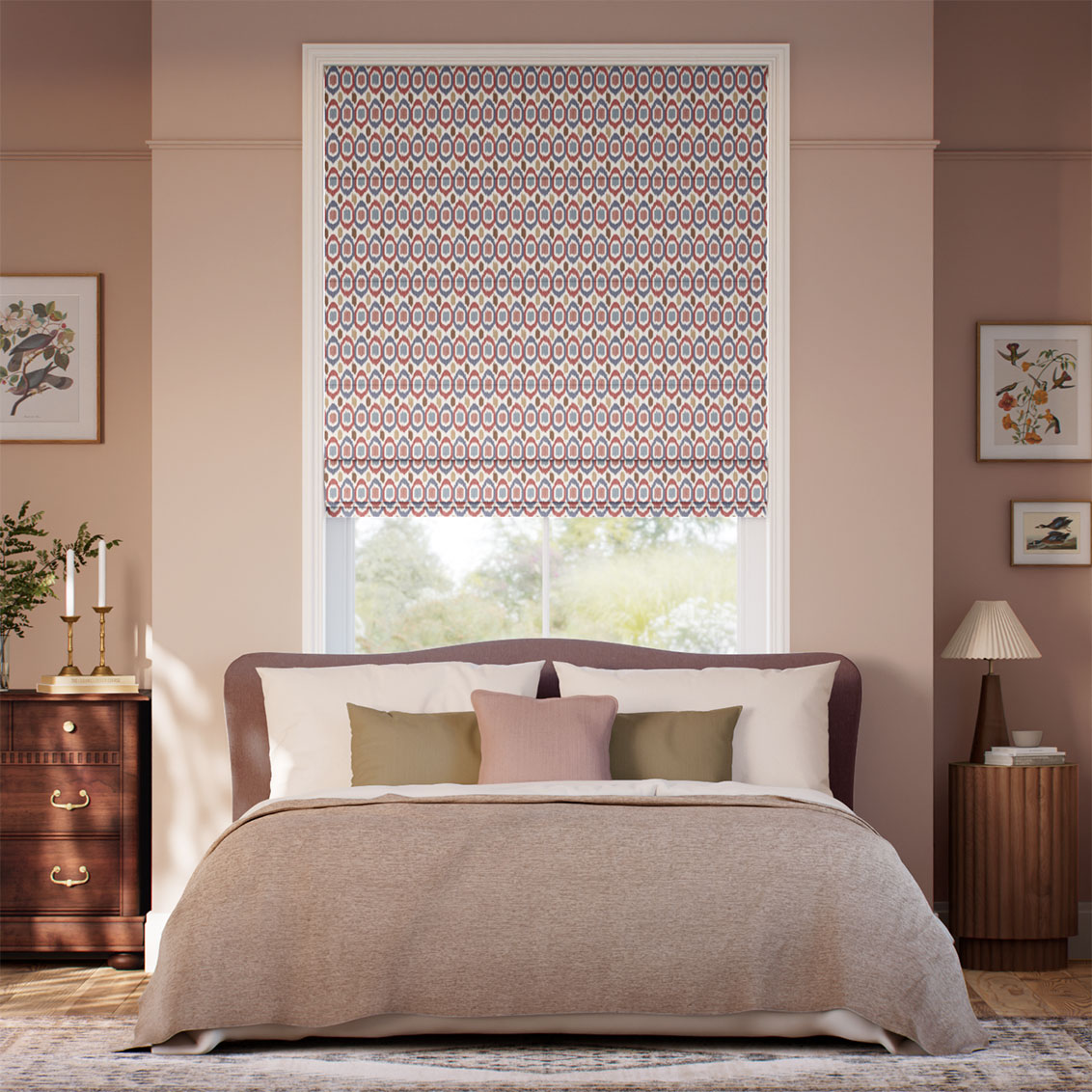 Inca Spot Blue & Red Roman Blind