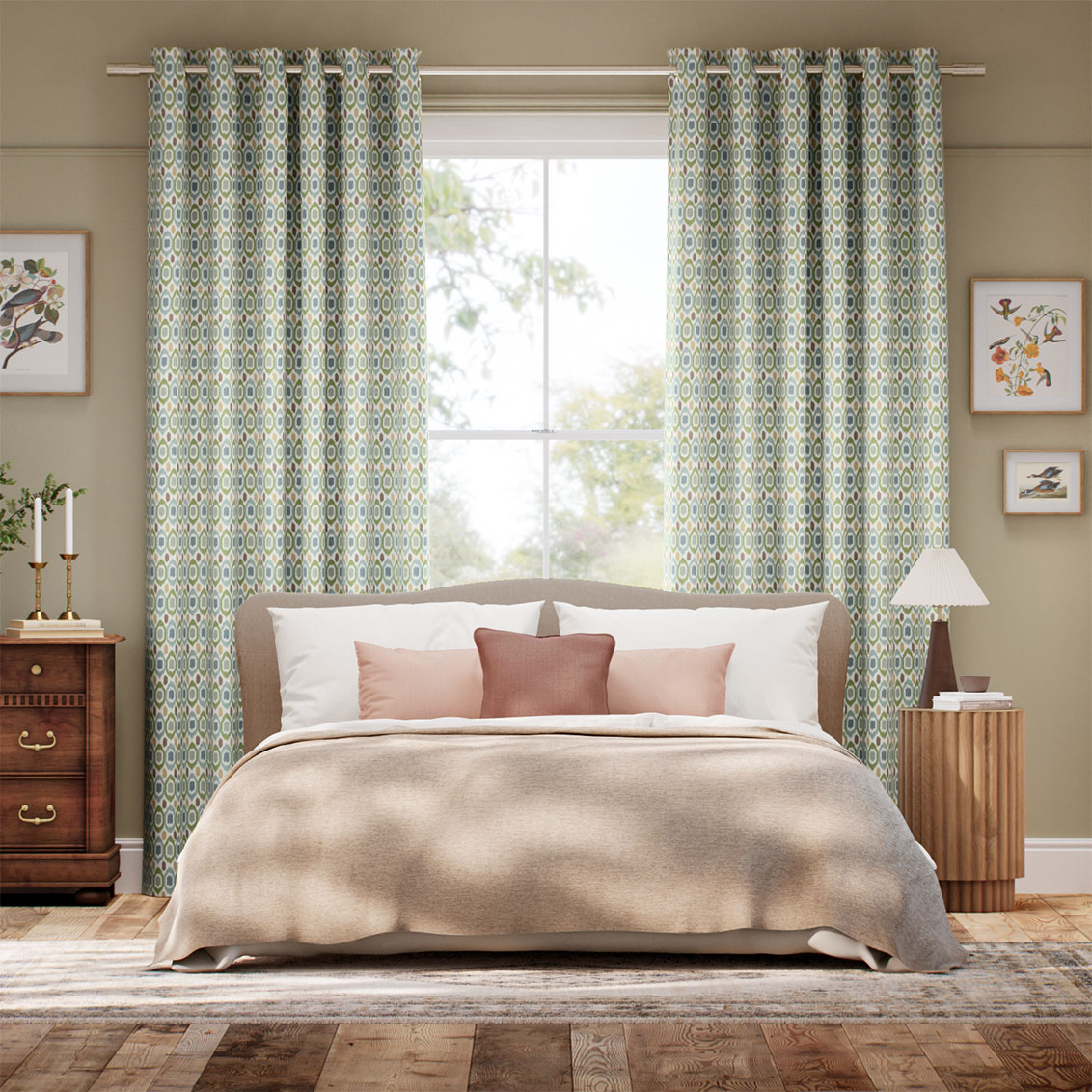 Inca Spot Green & Aqua Curtains