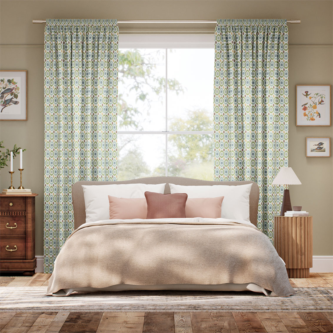 Inca Spot Green & Aqua Curtains