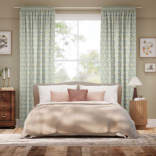 Inca Spot Green & Aqua Curtains thumbnail image