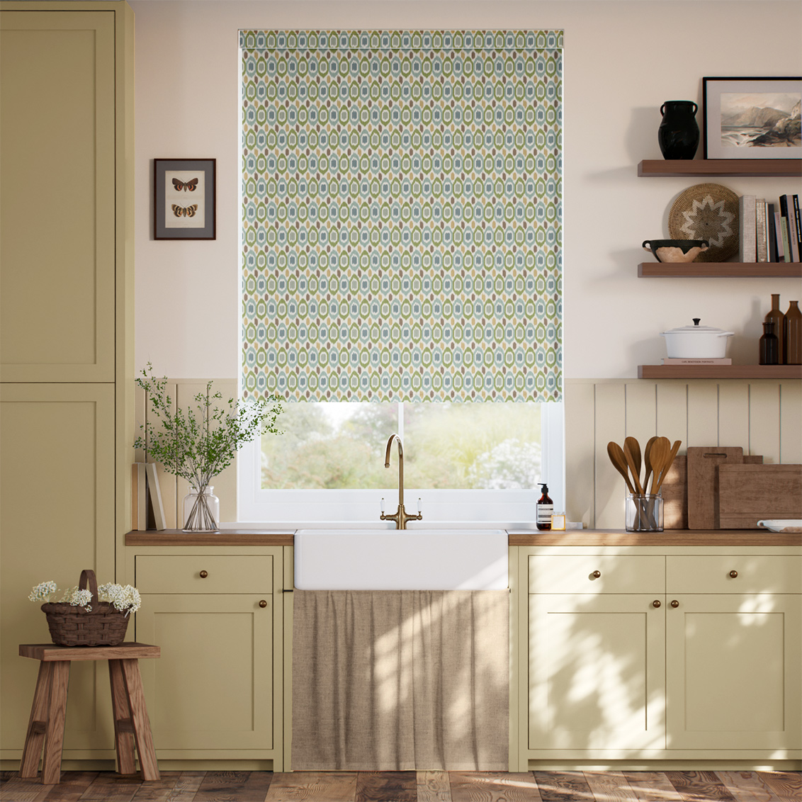 Inca Spot Green & Aqua Roller Blind