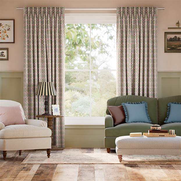 Inca Spot Green & Blush Curtains thumbnail image