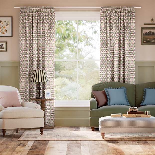 Inca Spot Green & Blush Curtains thumbnail image