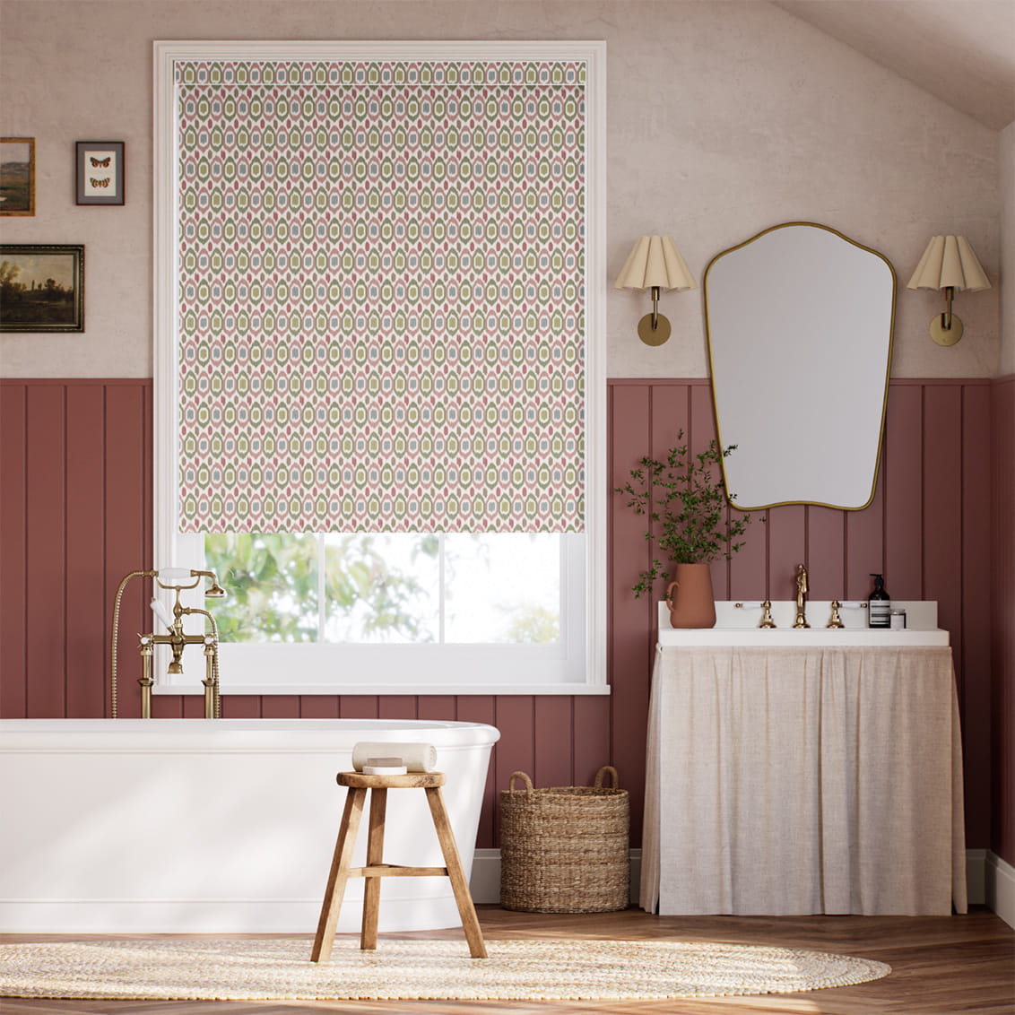 Inca Spot Green & Blush Roller Blind