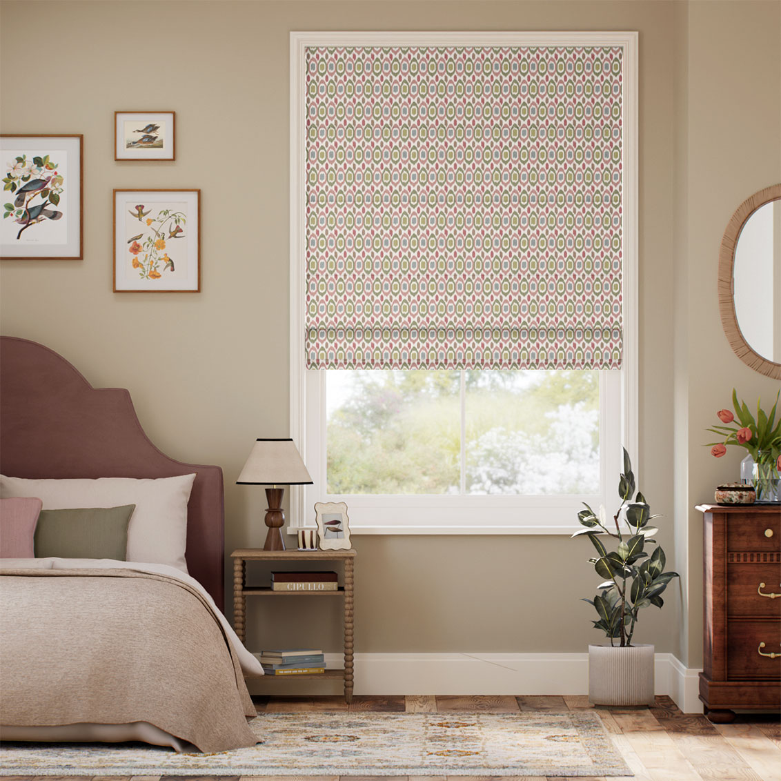 Inca Spot Green & Blush Roman Blind