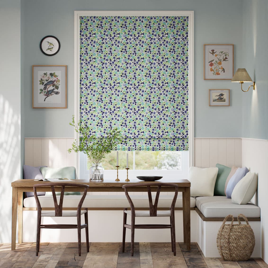 Indian Summer Ditsy Cobalt & Duck Egg Roman Blind