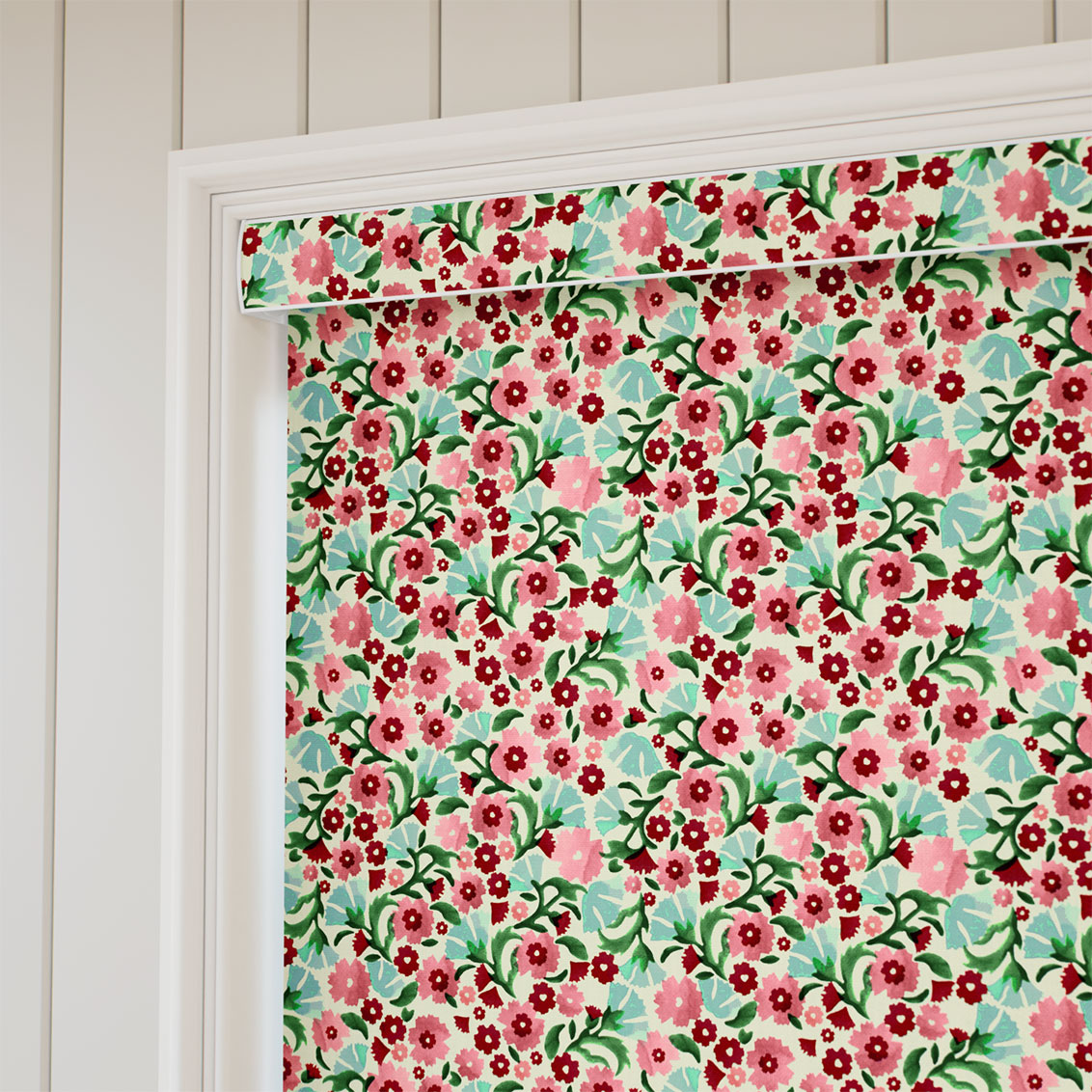Indian Summer Ditsy Rose Pink & Polka Dot Red Roller Blind