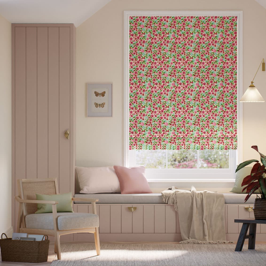 Indian Summer Ditsy Rose Pink & Polka Dot Red Roman Blind
