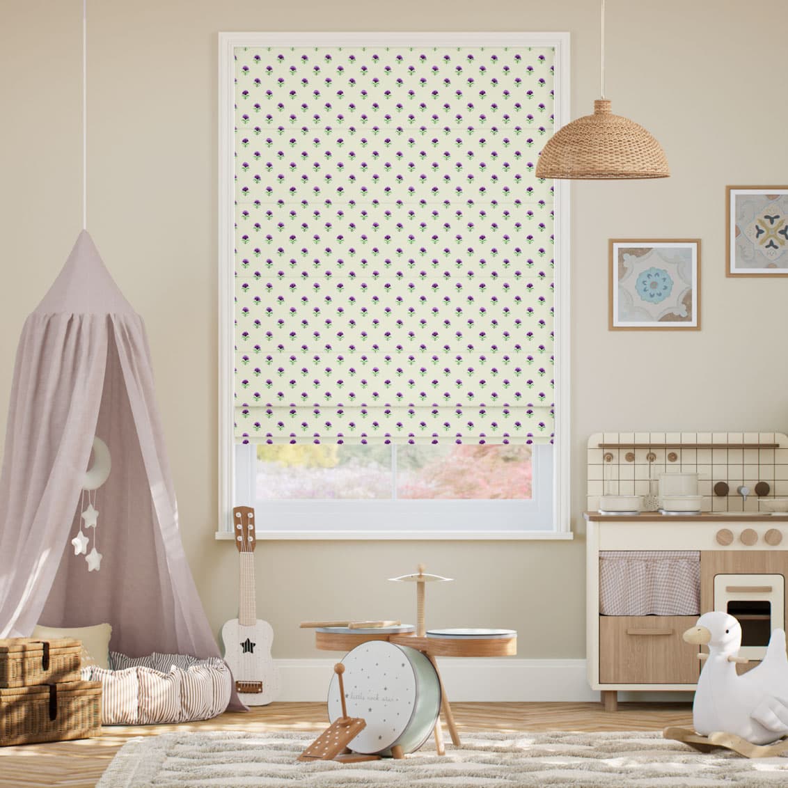 Indian Summer Flowers Plum & Purple Roman Blind