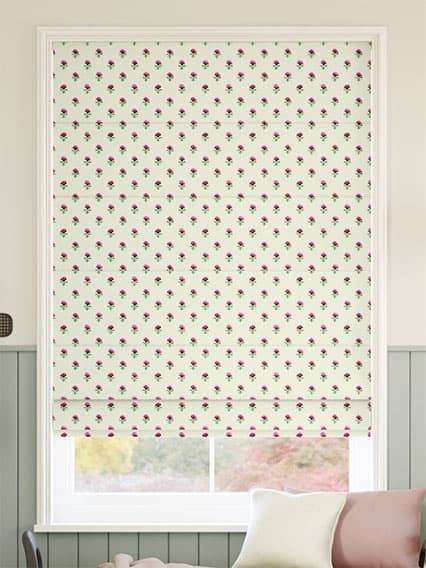 Indian Summer Flowers Rose Pink & Polka Dot Red Roman Blind thumbnail image