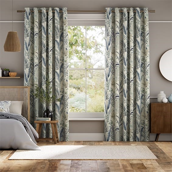 Inky Botanical Blue Stone Curtains