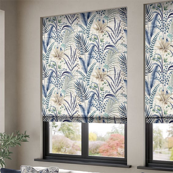 Inky Botanical Blue Stone Roman Blind