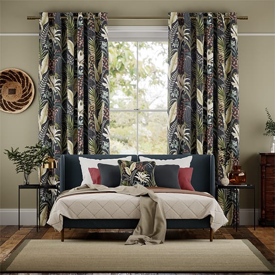 Inky Botanical Charcoal Curtains