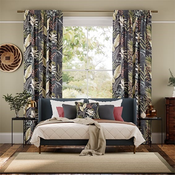 Inky Botanical Charcoal Curtains