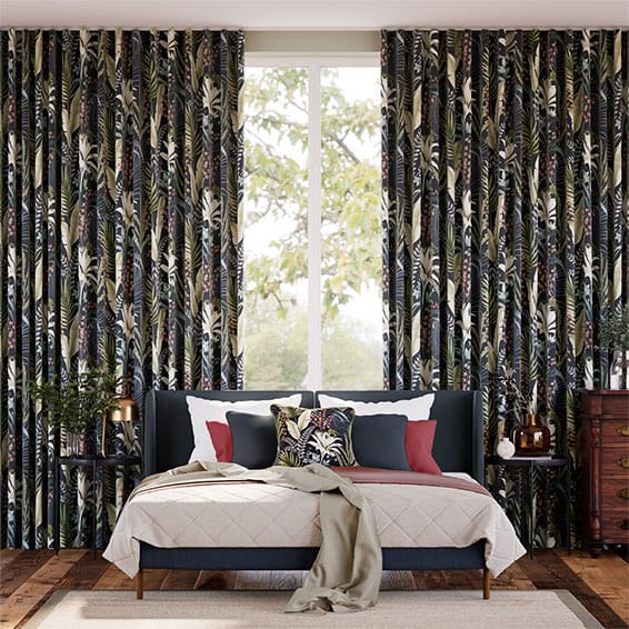 Inky Botanical Charcoal Curtains