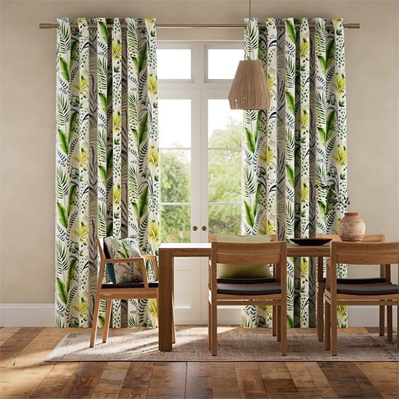 Inky Botanical Leaf Green Curtains