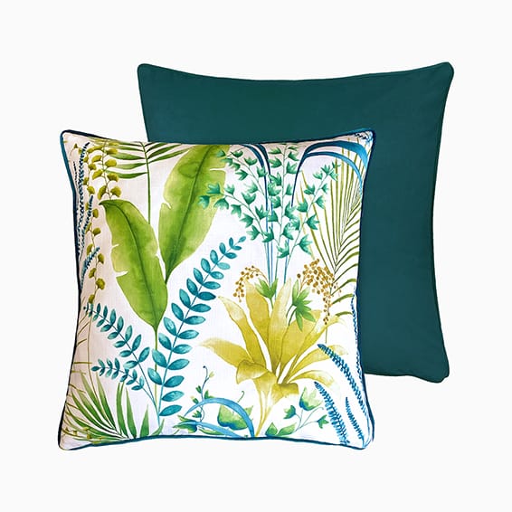 Inky Botanical Leaf Green Cushion
