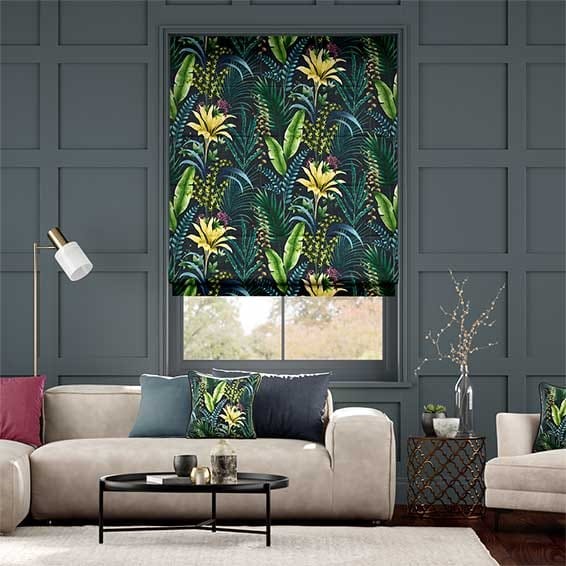 Inky Botanical Midnight Roman Blind