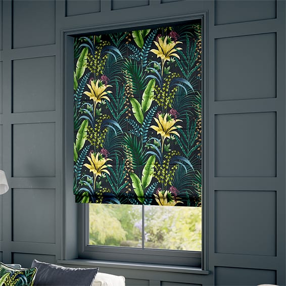 Inky Botanical Midnight Roman Blind