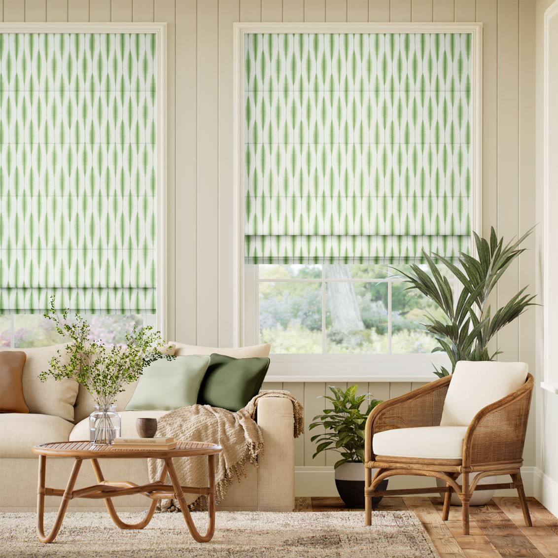 Kasuri Sage Roman Blind