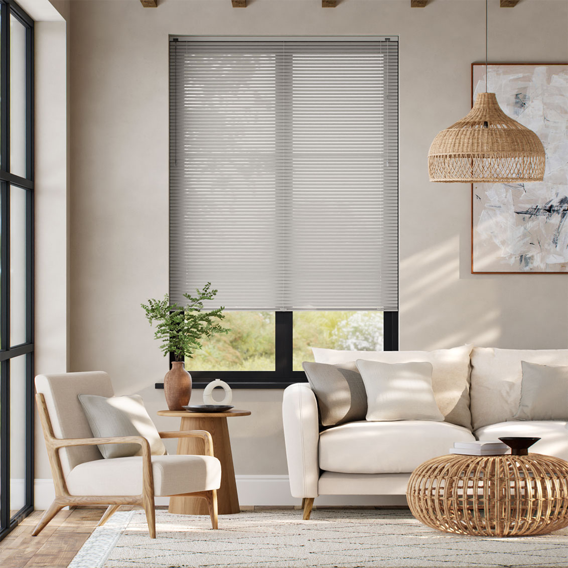 Oscar Matte Light Grey L-Shaped Venetian Blind - 25mm Slat