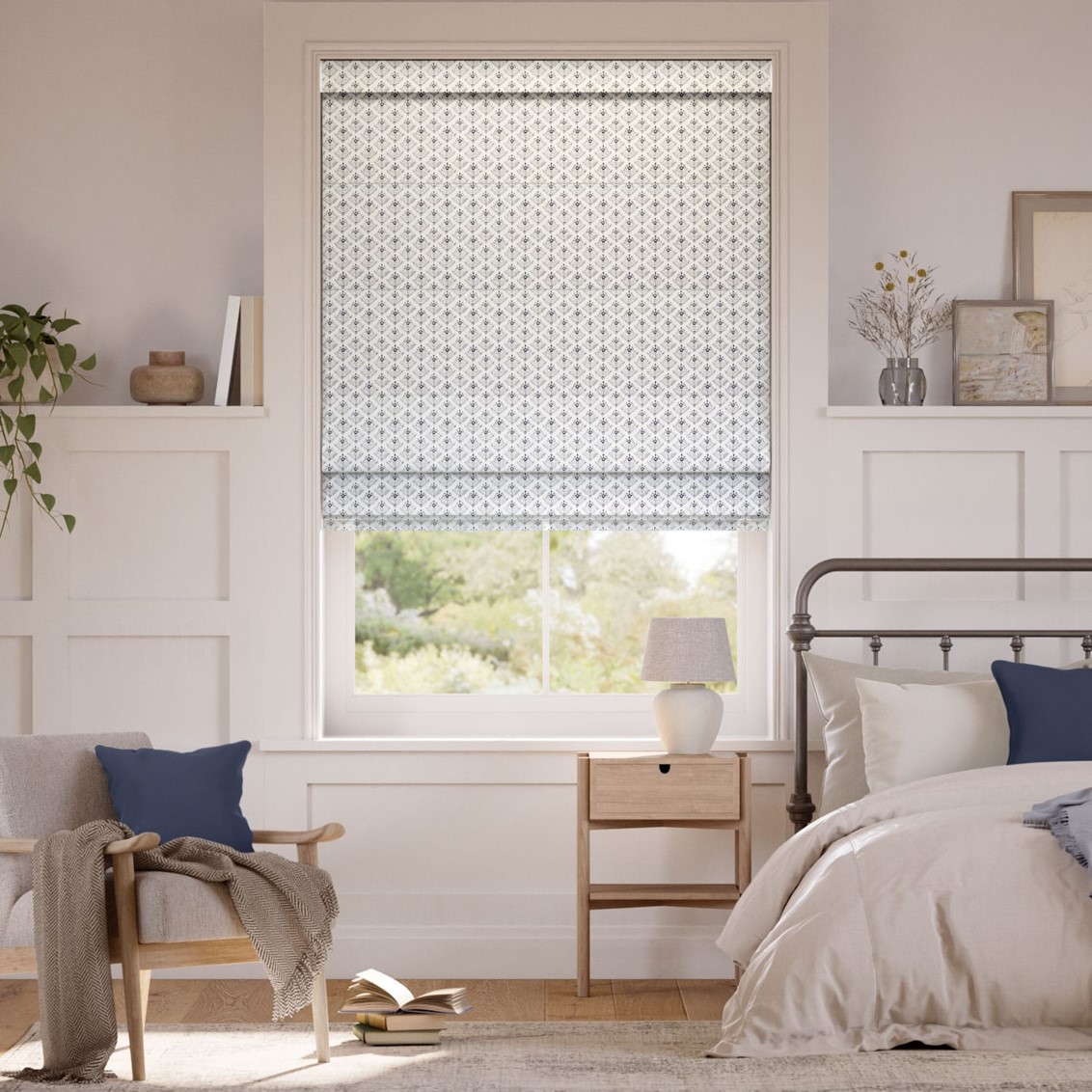 Lady Fern French Navy Roman Blind