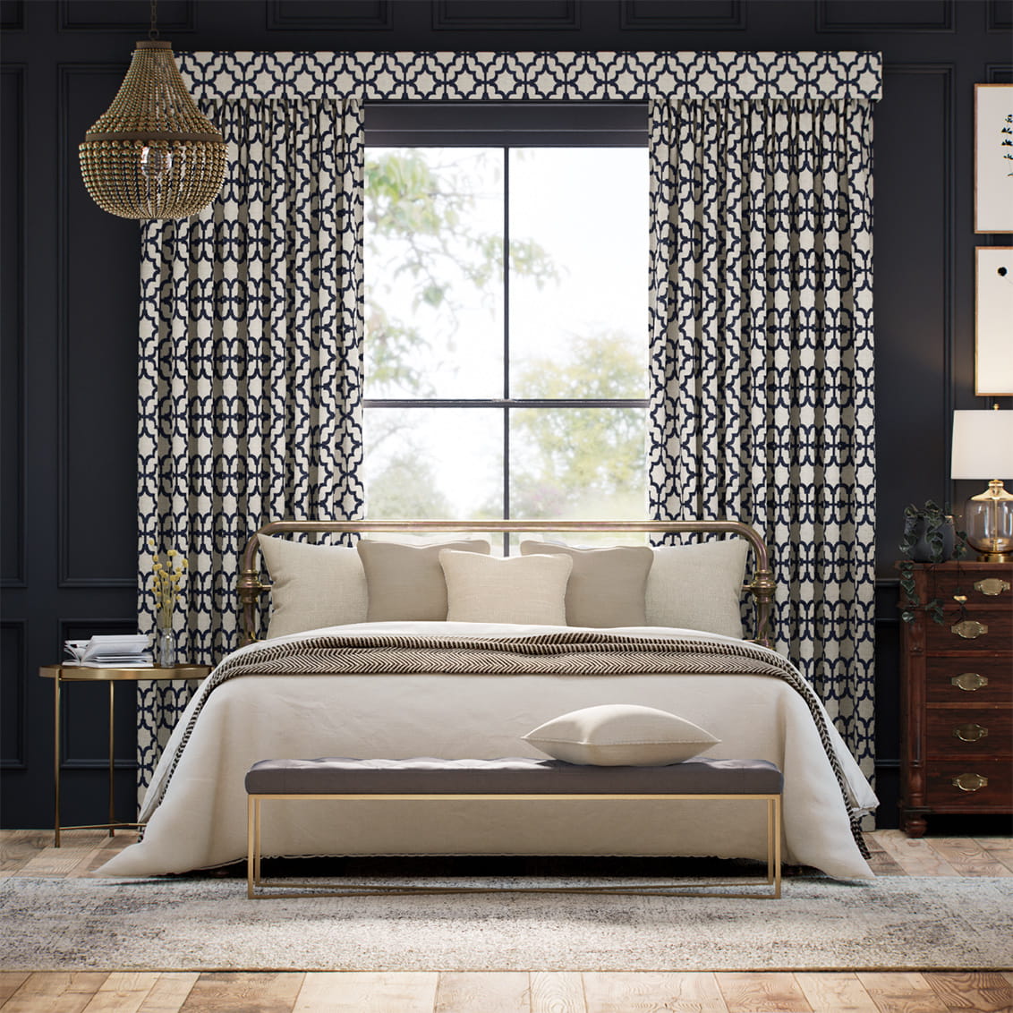 Complete Blackout Lattice Navy Blue Curtain