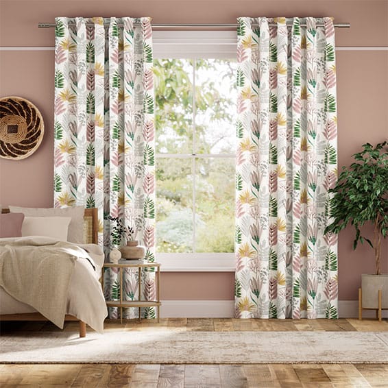 Layered Leaves Blush Ochre Curtains