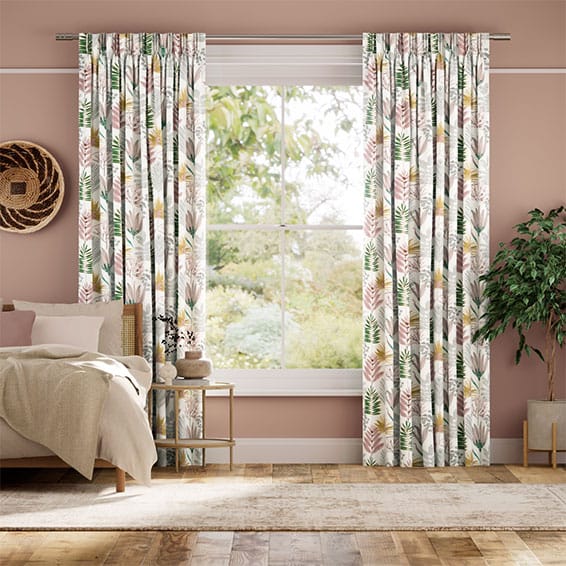 Layered Leaves Blush Ochre Curtains