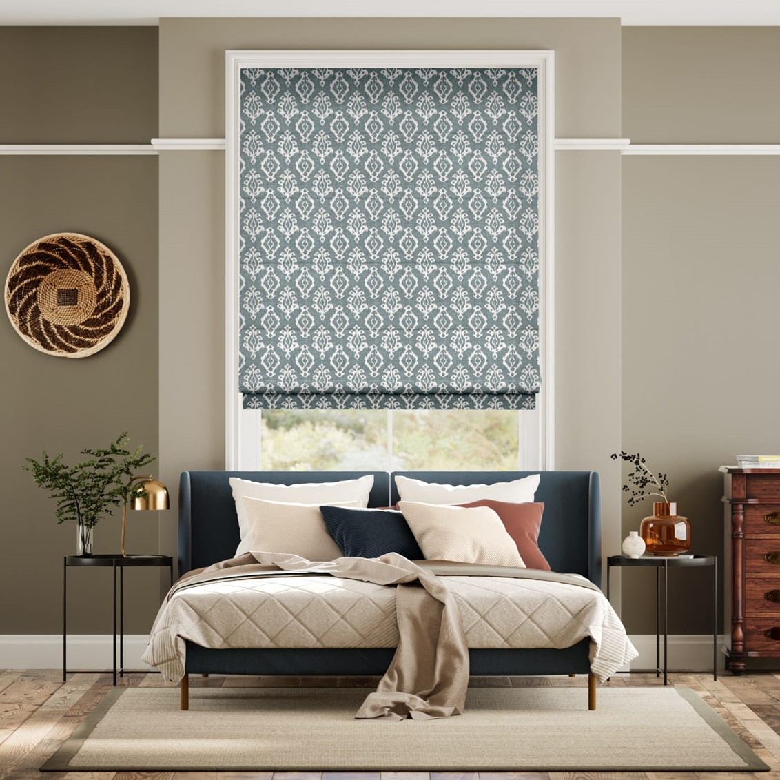 Lena Ikat City Blue Roman Blind